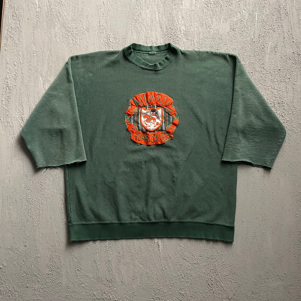 Vintage Miami Hurricanes Ribbed Sweatshirt Mens XL Green 90s short sleeve